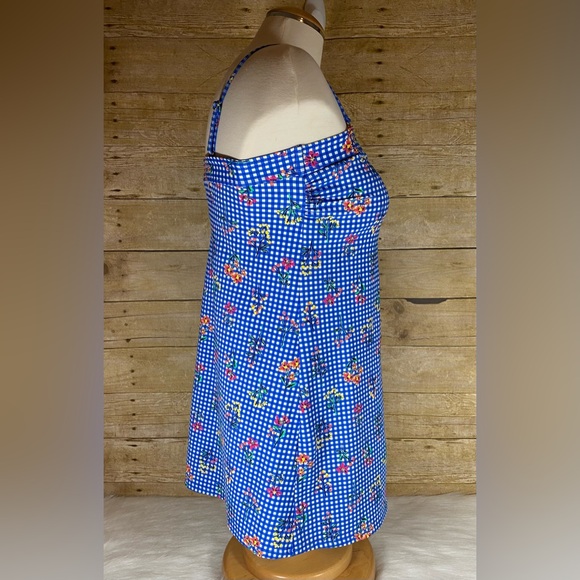 Lands End sz 2 Bandeau Dresskini Swimsuit Top Removable Straps Gingham Floral - Picture 4 of 8